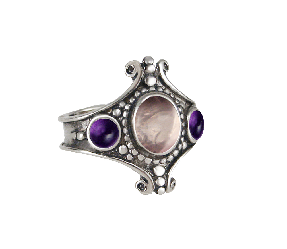 Sterling Silver Imperial Ring With Rose And Amethyst Size 10 Sterling Silver Imperial Ring With Rose And Amethyst Size 10